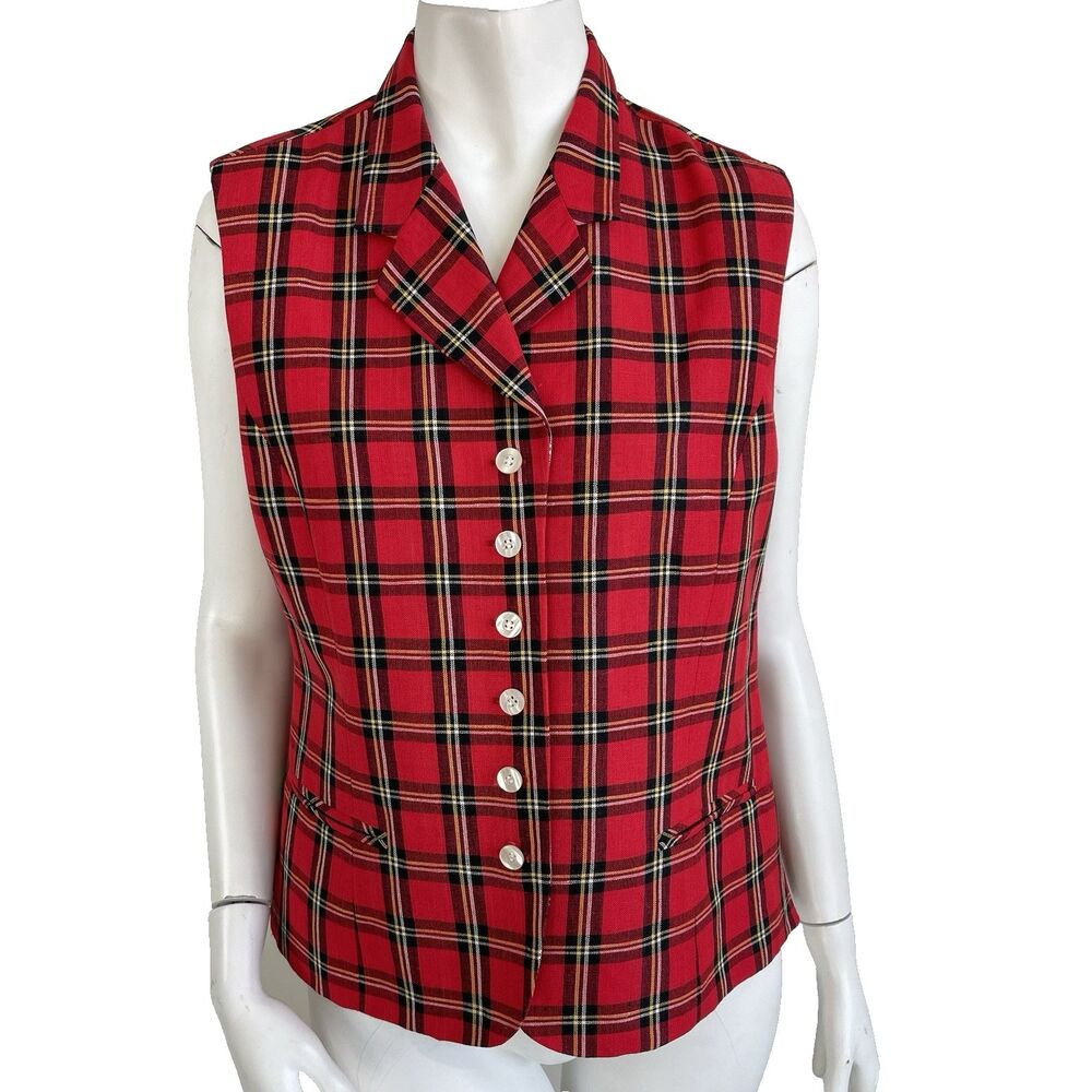 Giorgio Sant' Angelo Red Tartan Plaid Holiday Vest Shirt Top Womens M